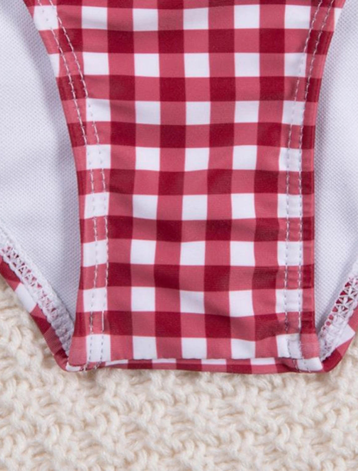 2 pcs Swimwear Bikini Swimsuits 1950s High-Waisted Women's Plaid Checkered Polyester Pink Bra Briefs