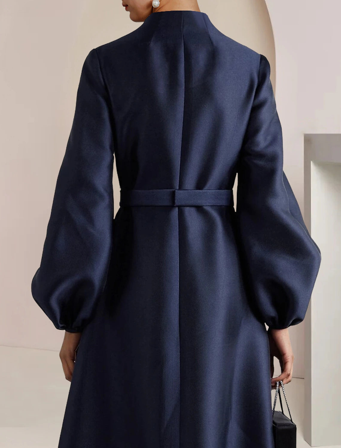 A-Line Mother of the Bride Dress Wedding Guest Party Elegant V Neck Floor Length Satin Long Sleeve with Pearls