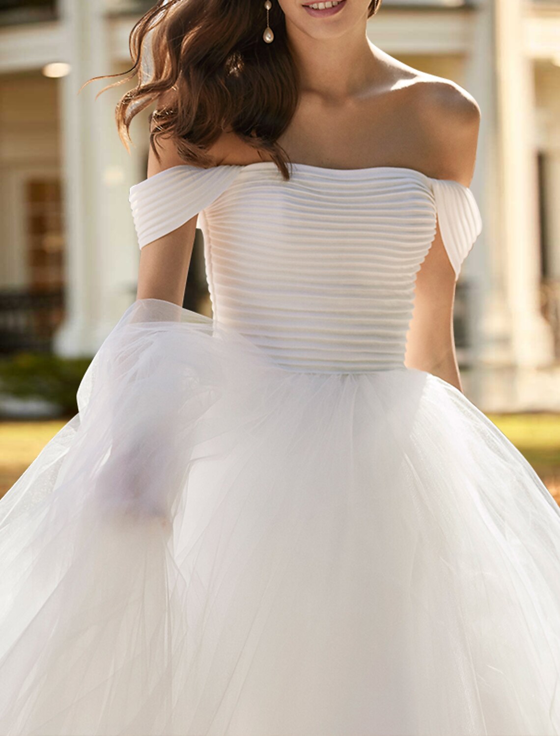 Bridal Shower Vintage 1940s / 1950s Little White Dresses Wedding Dresses Ball Gown Off Shoulder Cap Sleeve Ankle Length Chiffon Bridal Gowns With Ruched