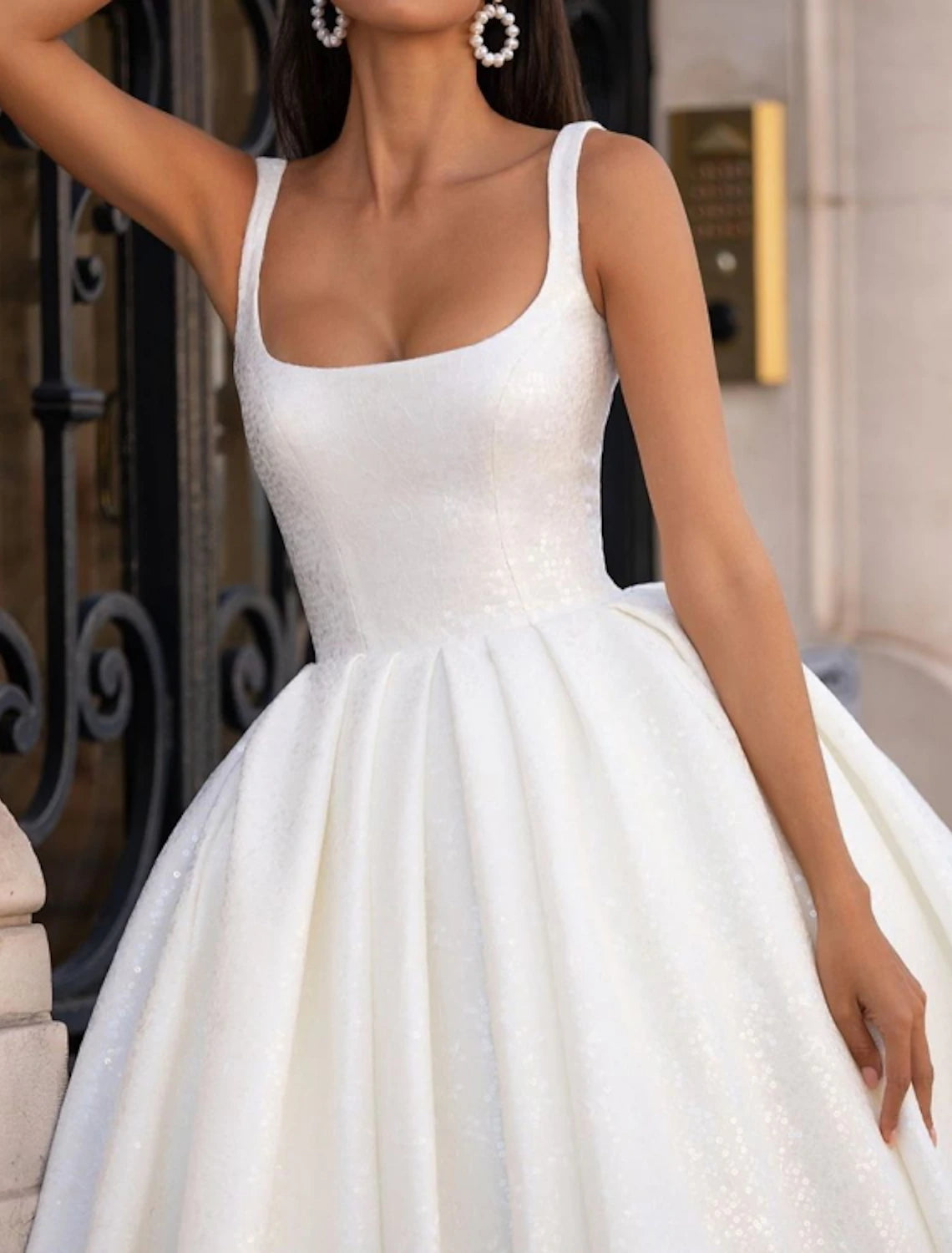 Engagement Formal Wedding Dresses Ball Gown Square Square Neck Sleeveless Floor Length Satin Bridal Gowns With Pleats