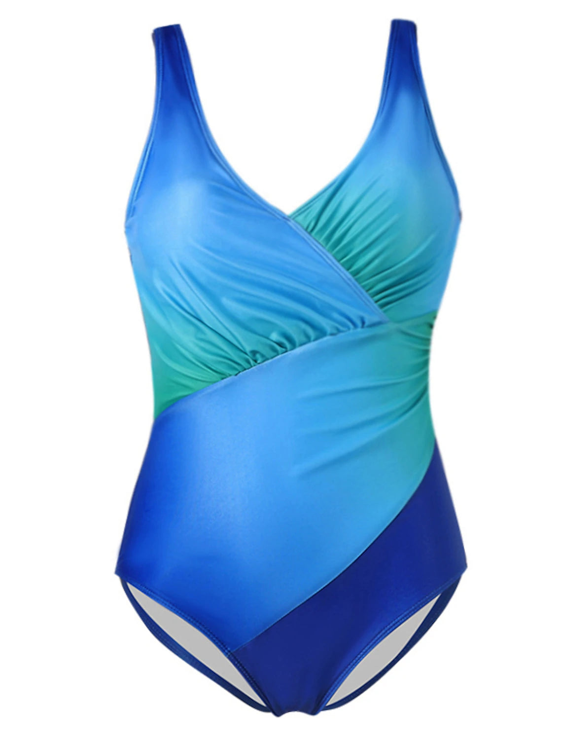 Women's Plus Size Swimwear One Piece Bathing Suits Swimsuit Ruched Tummy Control Ombre Gradient Color Beach Wear Bathing Suits