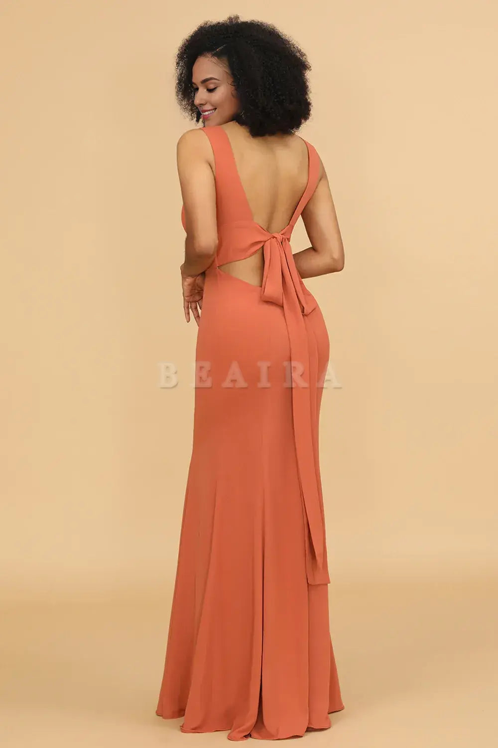 Beaira simple Sunset Mermaid V-neck Bridesmaid Dress With Ruffles New Arrivals