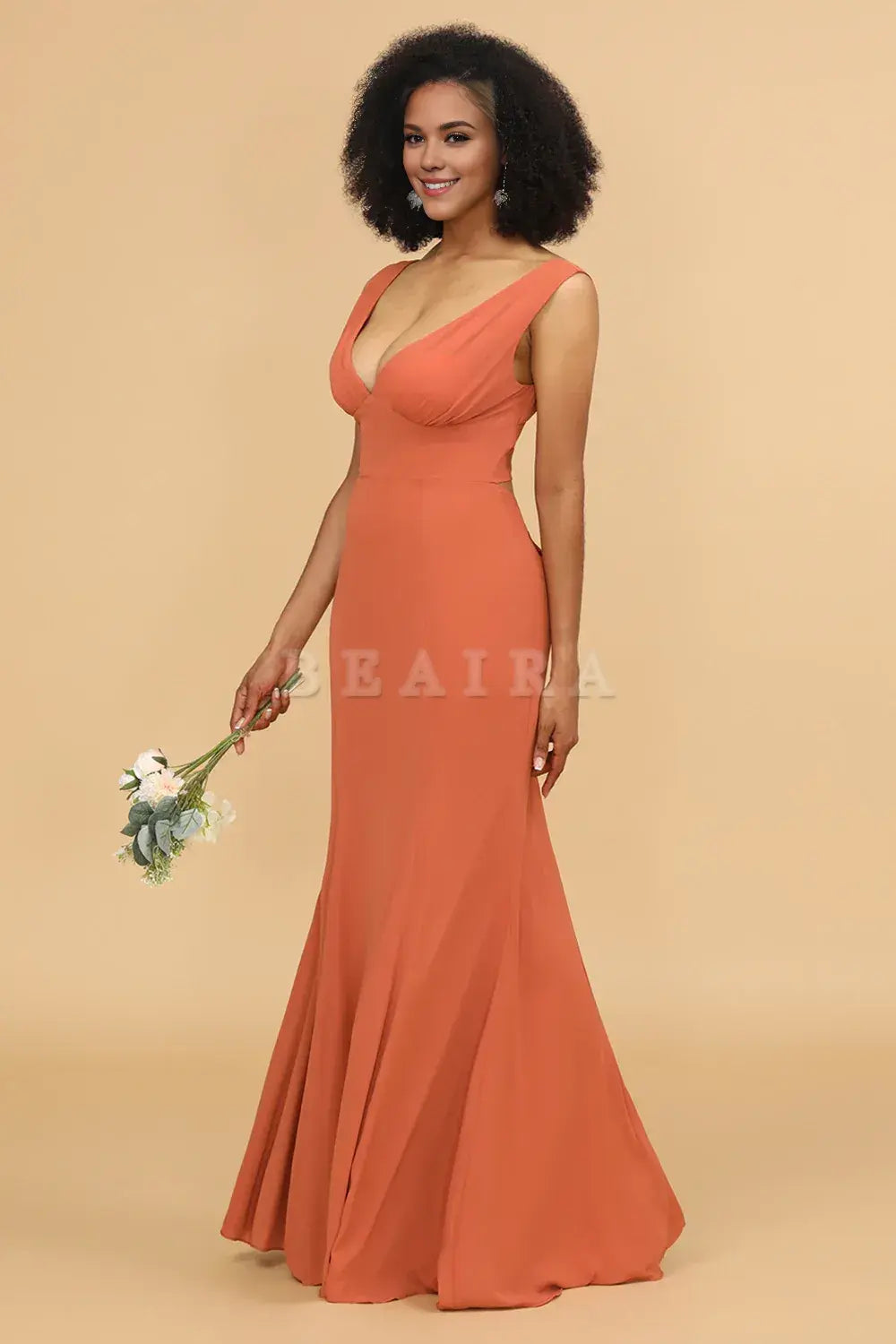 Beaira simple Sunset Mermaid V-neck Bridesmaid Dress With Ruffles New Arrivals