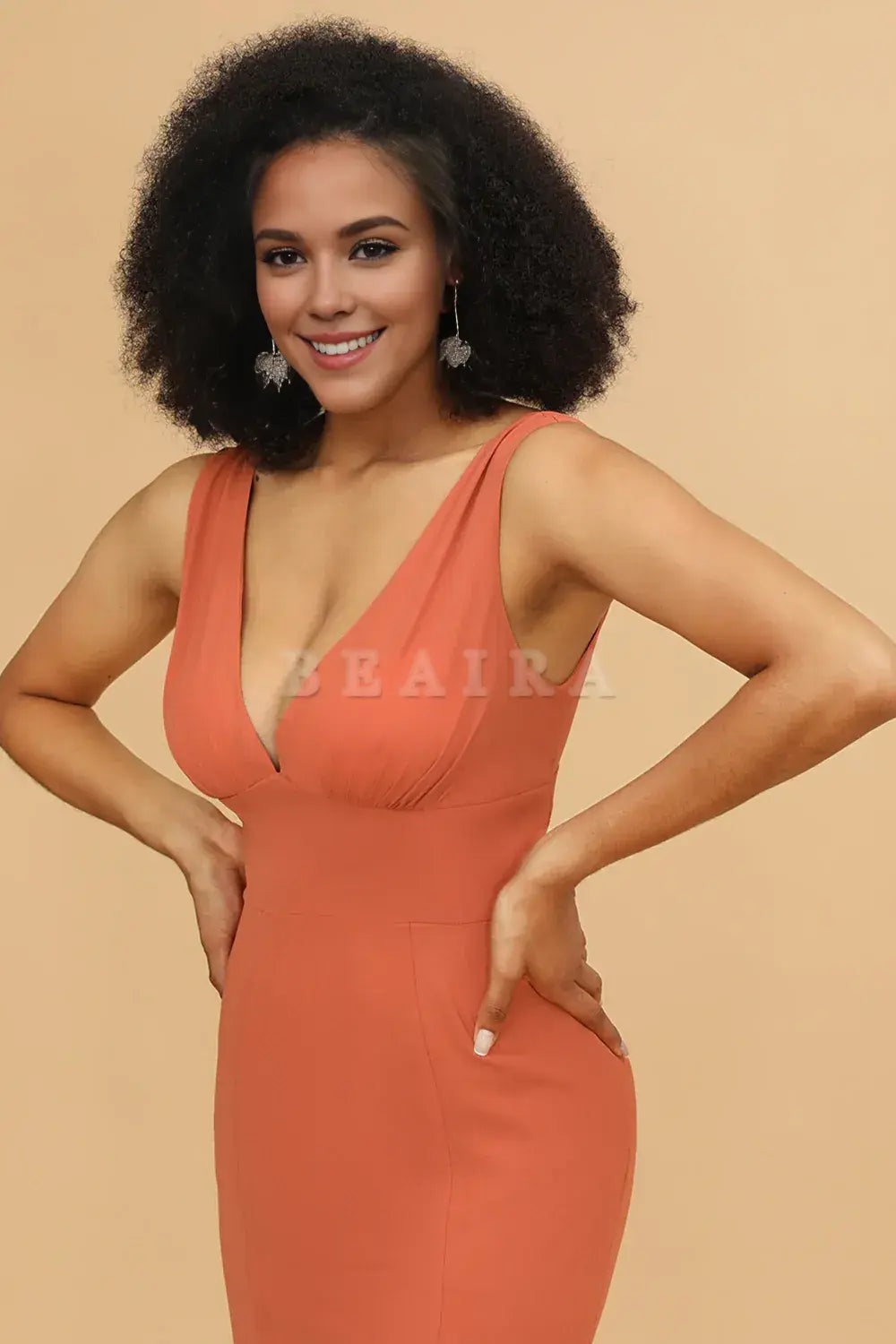 Beaira simple Sunset Mermaid V-neck Bridesmaid Dress With Ruffles New Arrivals