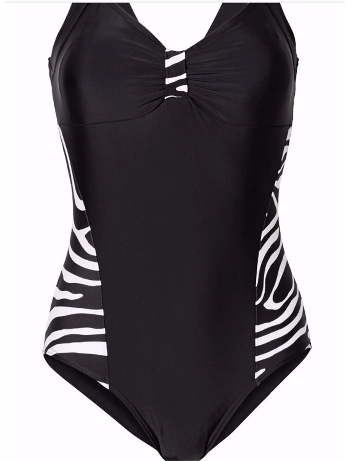 Women's Plus Size Swimwear One Piece Monokini Swimsuit Modest Swimwear Tummy Control Open Back Printing for Big Busts Zebra Print V Wire Stylish Holiday Bathing Suits