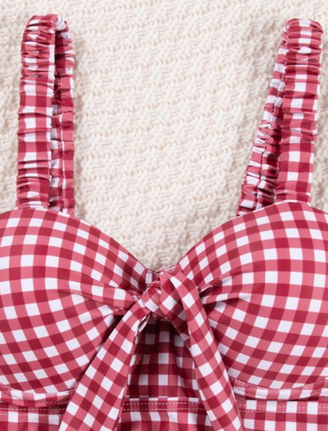 2 pcs Swimwear Bikini Swimsuits 1950s High-Waisted Women's Plaid Checkered Polyester Pink Bra Briefs
