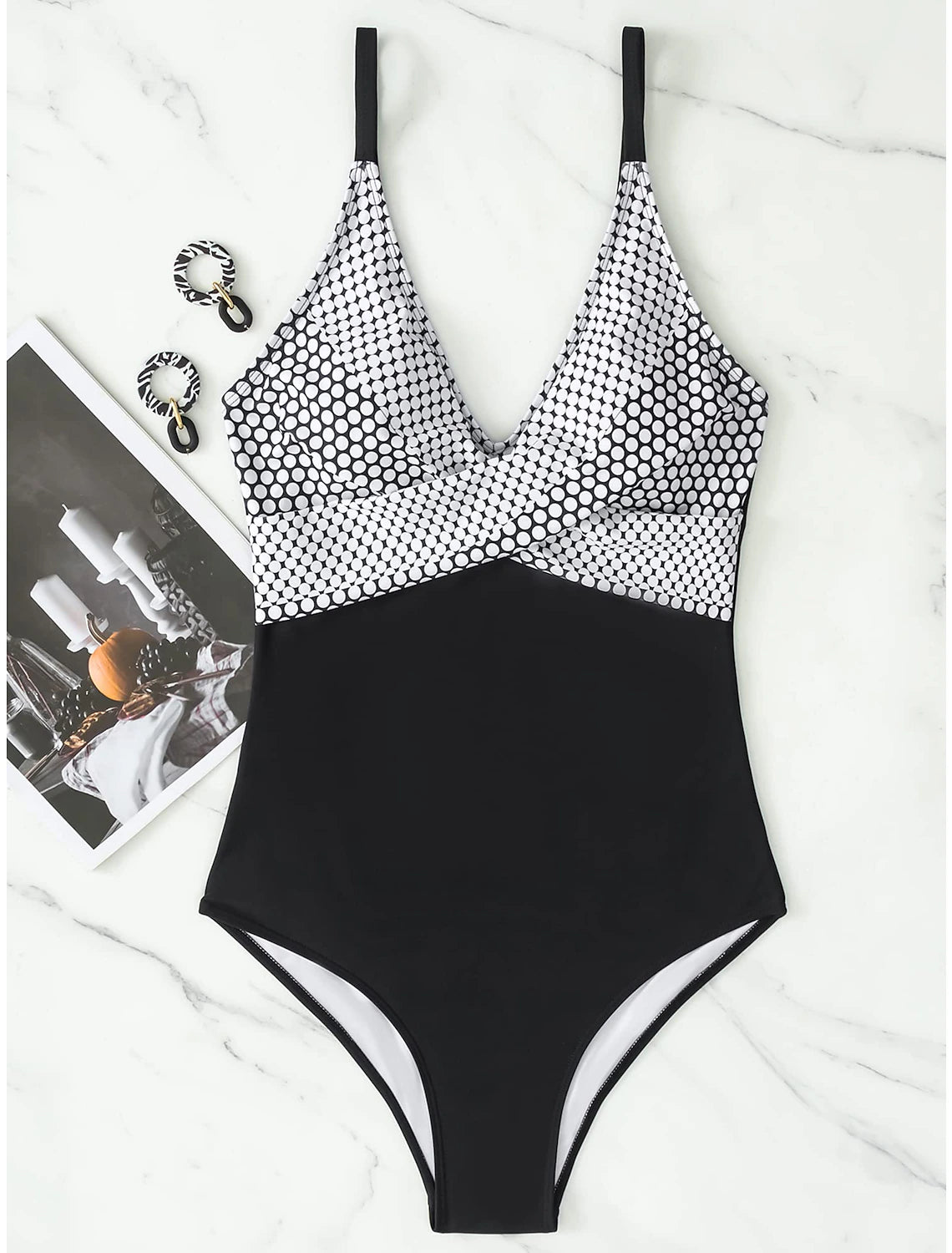 Women's Swimwear One Piece Swimsuit Ruched Criss Cross Polka Dot Strap Stylish Bathing Suits