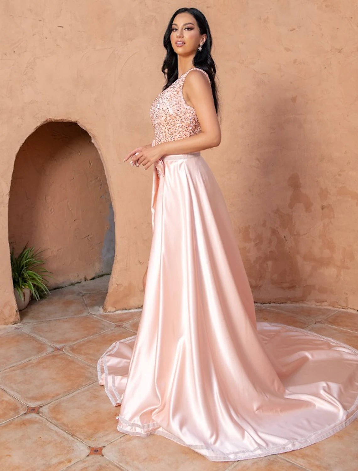 A-Line Mermaid / Trumpet Cocktail Dresses Sparkle & Shine Dress Wedding Party Birthday Court Train Sleeveless One Shoulder Sequined with Sequin Overskirt