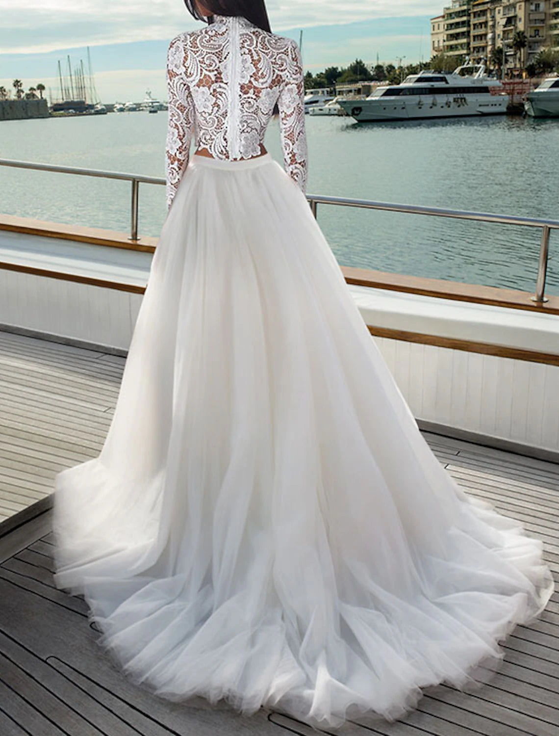 Boho Wedding Dresses Separates High Neck Long Sleeve Separates Lace Bridal Tops Bridal Gowns With Appliques