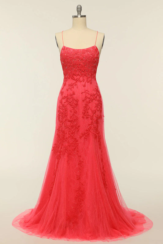 Backless Long Prom Dress with Appliques