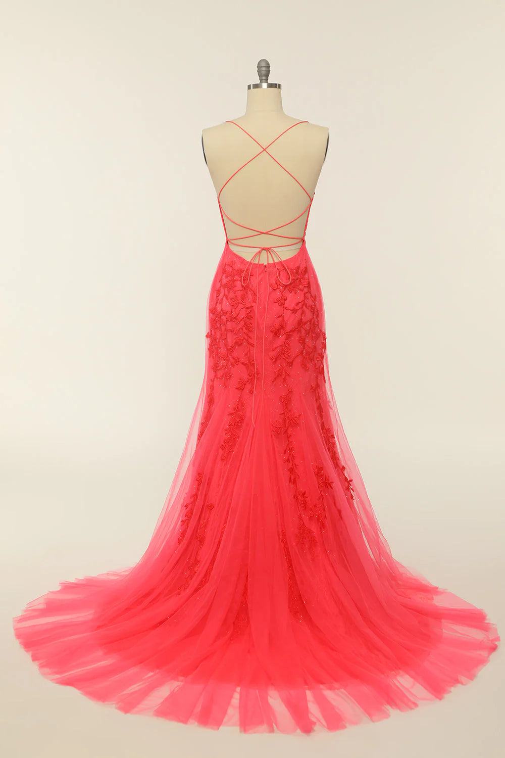 Backless Long Prom Dress with Appliques