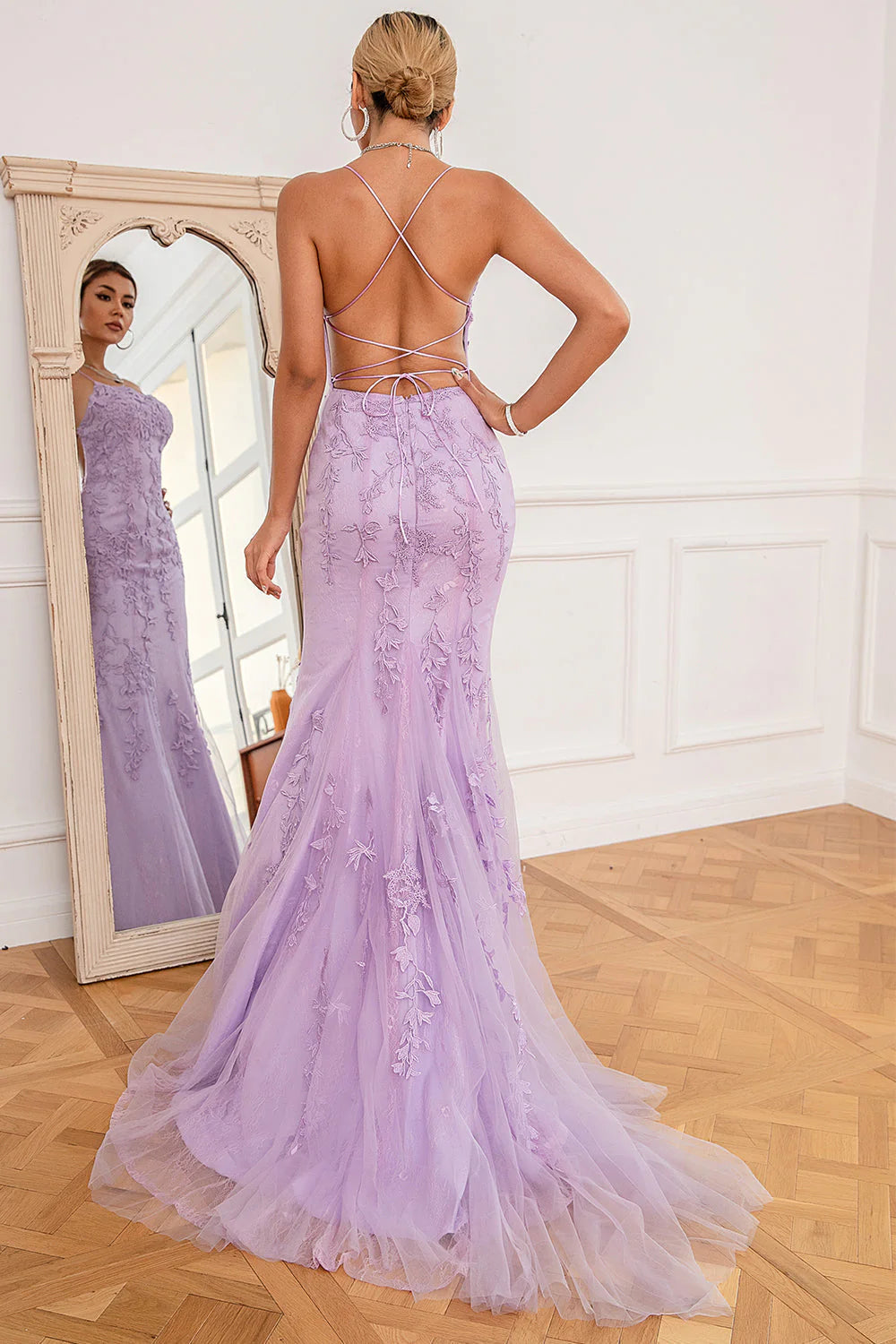 Backless Long Prom Dress with Appliques