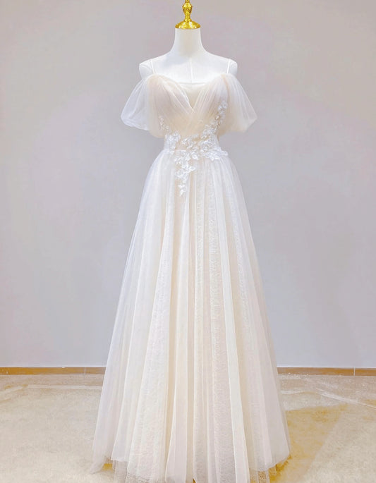 Beaira Elegant Ivory Tulle with Lace Long Off Shoulder Party Dress A-line Prom Dress prom dresses shops