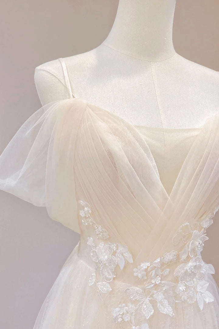 Beaira Elegant Ivory Tulle with Lace Long Off Shoulder Party Dress A-line Prom Dress prom dresses shops