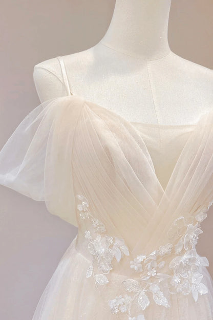 Beaira Elegant Ivory Tulle with Lace Long Off Shoulder Party Dress A-line Prom Dress prom dresses shops