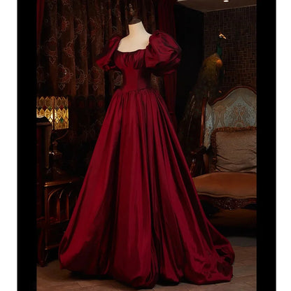 Beaira Burgundy Short Sleeves Floor Length Long Evening Dresses Ball Gown Formal Dresses prom dresses shops