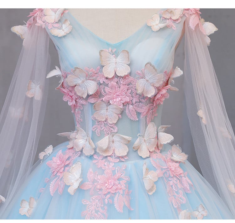 Beaira Blue Tulle Formal Dress with Pink Lace Blue Ball Gown Sweet 16 Dresses prom dresses shops