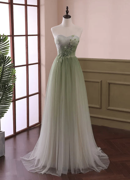 Beaira Gradient Light Green Beaded Tulle A-line Party Dress Long Junior Prom Dress prom dresses shops