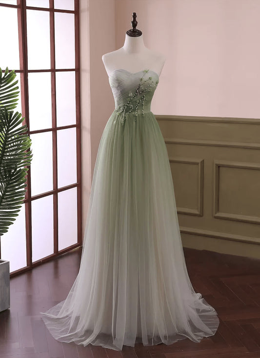 Beaira Gradient Light Green Beaded Tulle A-line Party Dress Long Junior Prom Dress prom dresses shops