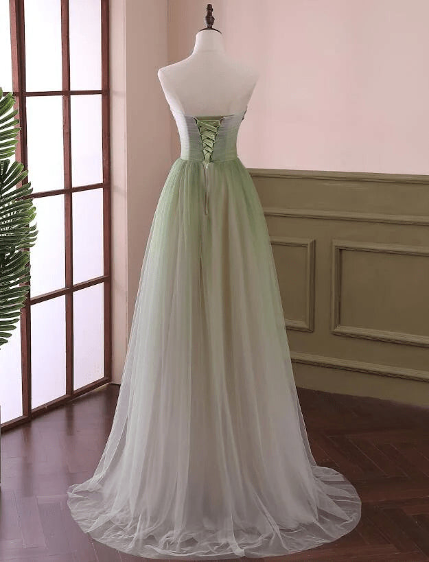 Beaira Gradient Light Green Beaded Tulle A-line Party Dress Long Junior Prom Dress prom dresses shops