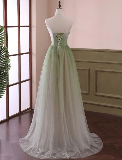 Beaira Gradient Light Green Beaded Tulle A-line Party Dress Long Junior Prom Dress prom dresses shops