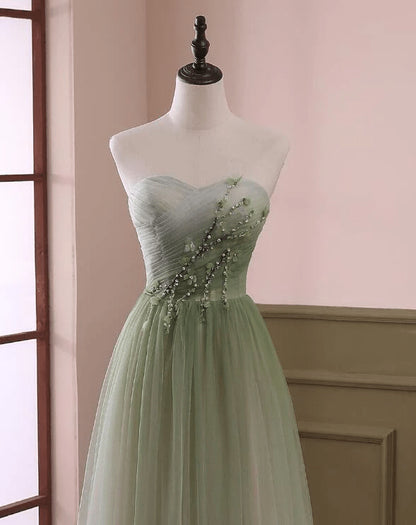 Beaira Gradient Light Green Beaded Tulle A-line Party Dress Long Junior Prom Dress prom dresses shops