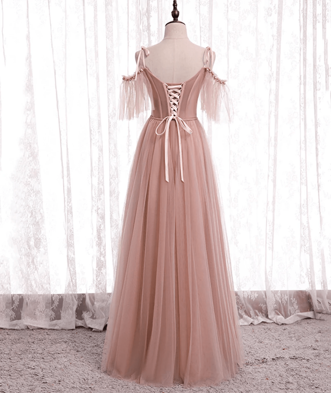 Beaira Pink Tulle Simple A-line Long Wedding Party Dresses Pink Formal Dresses prom dresses shops