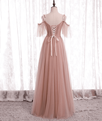 Beaira Pink Tulle Simple A-line Long Wedding Party Dresses Pink Formal Dresses prom dresses shops