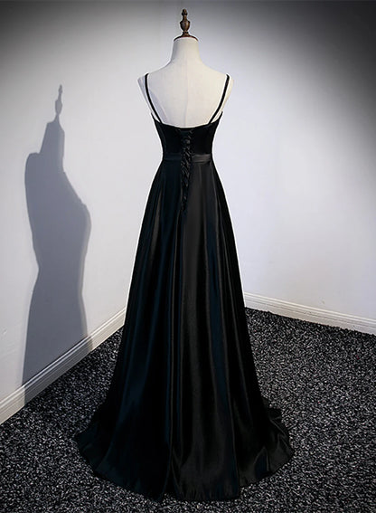 Beaira Black Satin Long Party Dress Black Simple Junior Prom Dress prom dresses shops