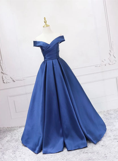 Beaira Blue Satin Sweetheart Long Wedding Party Dress Blue Formal Dress prom dresses shops