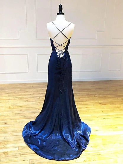 Beaira Navy Blue Cross Back Long Prom Dresses Navy Blue Formal Graduation Evening Dresses prom dresses shops