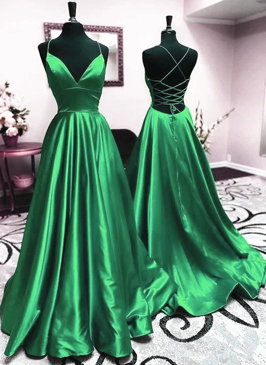 Beaira V Neck Green Backless Long Prom Dresses Open Back Green Long Formal Dresses prom dresses shops