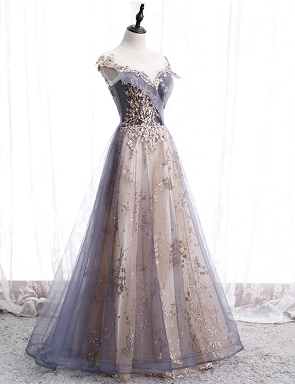 Beaira A-line Tulle with Lace Applique Party Dress Tulle Long Prom Dress prom dresses shops