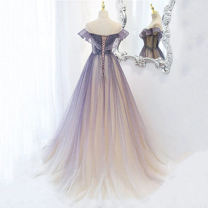 Beaira Light Purple Shiny Tulle Gradient A-line Sweetheart Prom Dress Long Tulle Formal Dress prom dresses shops