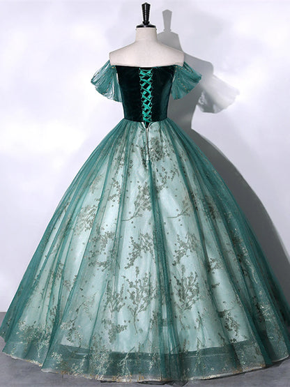 Beaira Green Ball Gown Tulle Off Shoulder Sweet 16 Dress Green Evening Dress prom dresses shops