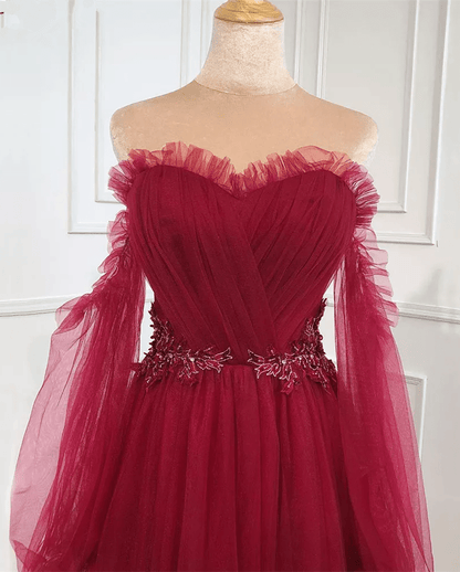 Beaira Wine Red Off Shoulder Beaded Long Formal Dress Wine Red Evening Dress prom dresses shops