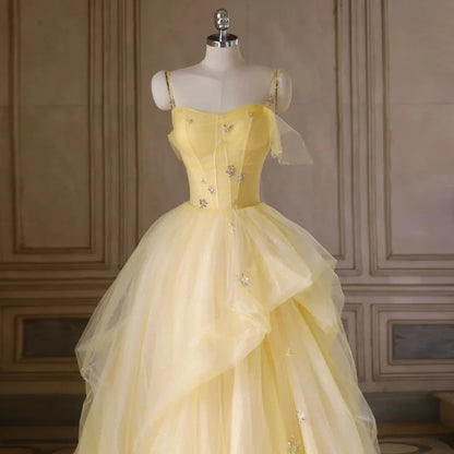 Beaira Light Yellow Tulle Long Party Dress Yellow Tulle Prom Dress prom dresses shops