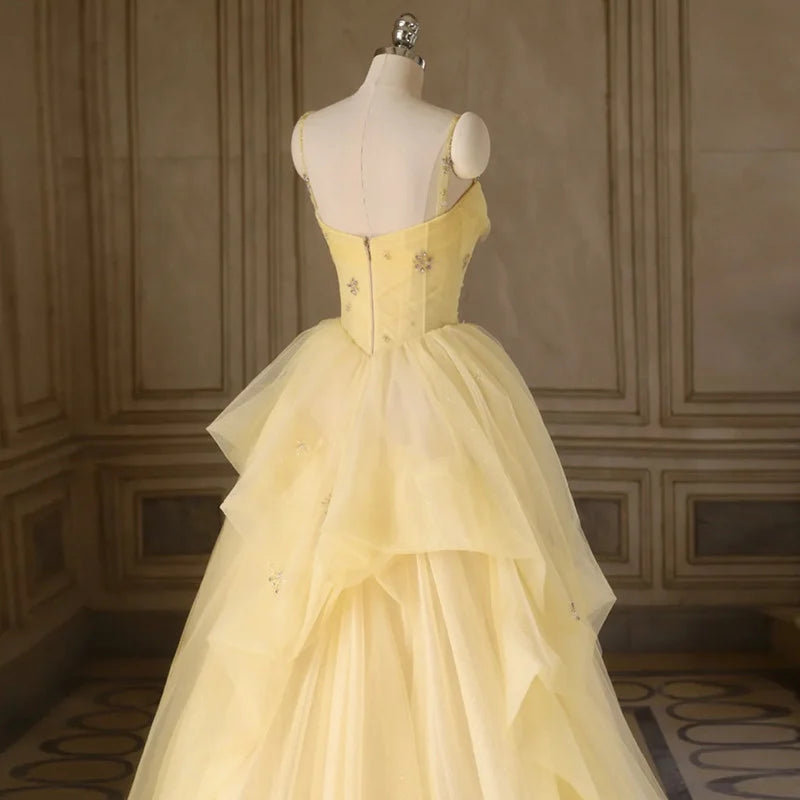 Beaira Light Yellow Tulle Long Party Dress Yellow Tulle Prom Dress prom dresses shops