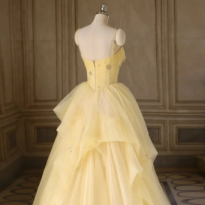 Beaira Light Yellow Tulle Long Party Dress Yellow Tulle Prom Dress prom dresses shops