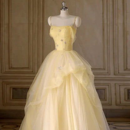 Beaira Light Yellow Tulle Long Party Dress Yellow Tulle Prom Dress prom dresses shops