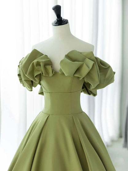 Beaira Green Satin Long Off Shoulder Formal Dress Green Evening Dress Prom Dress prom dresses shops