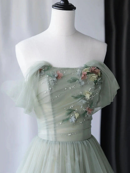 Beaira Light Green Tulle Off Shoulder Long Prom Dresses Green Sweetheart Party Dress prom dresses shops