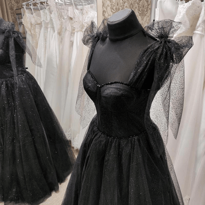 Beaira Black Tulle Floor Length Long Party Dress with Slit Black Evening Dresses prom dresses shops