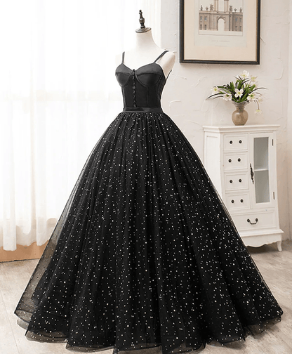 Beaira Black Sweetheart Straps Tulle Long Evening Gown Sleeveless Floor-Length Prom Dresses prom dresses shops