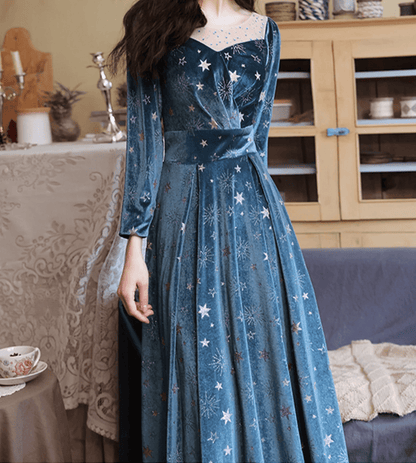 Beaira Blue Velvet Long Sleeves Floor Length Wedding Party Dress Blue Bridesmaid Dresses prom dresses shops