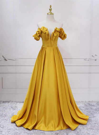 Beaira Gold Satin A-line Sweetheart Long Junior Prom Dress Floor Length Satin Evening Dress prom dresses shops