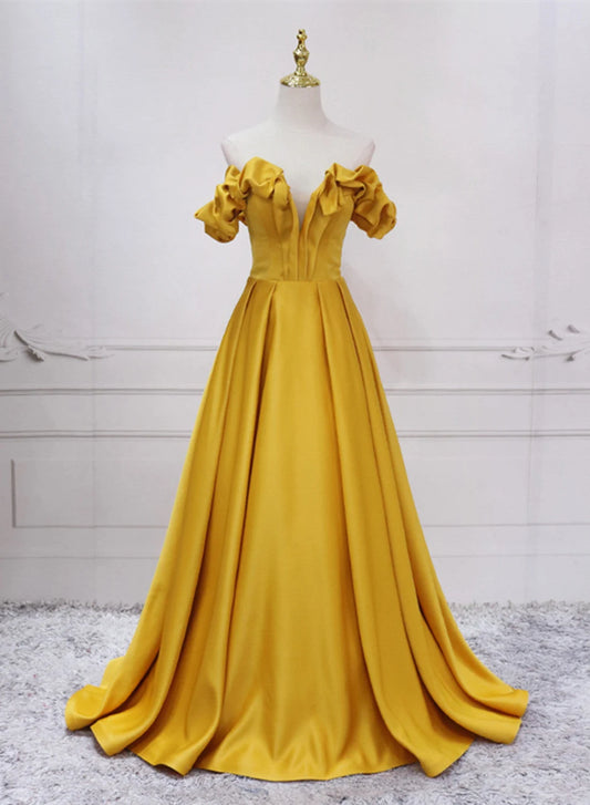 Beaira Gold Satin A-line Sweetheart Long Junior Prom Dress Floor Length Satin Evening Dress prom dresses shops