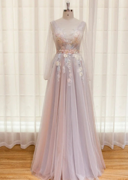 Beaira Elegant Flower Lace Pink Party Dress Sexy V Neck Evening Dress Backless Tulle Prom Dress prom dresses shops