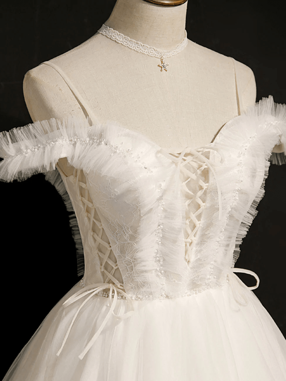 Beaira Cute White Tulle Short Party Dress with Lace Off Shoulder Homecoming Dresses prom dresses shops