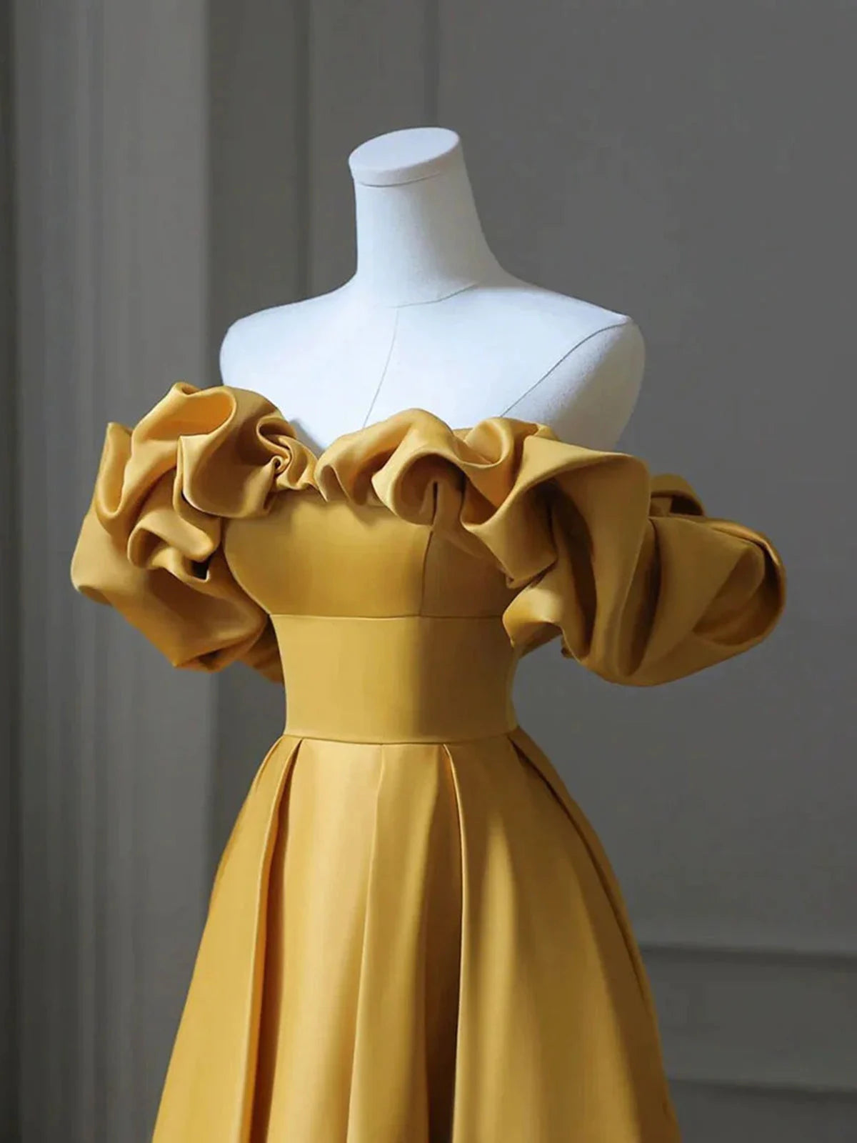 Beaira Gold Satin Long Party Dress A-line Gold Satin Formal Dress Prom Dress prom dresses shops